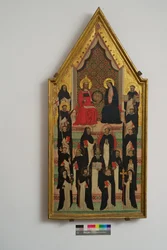 Dziewica, Chrystus i 17 świętych (tempera na panelu)